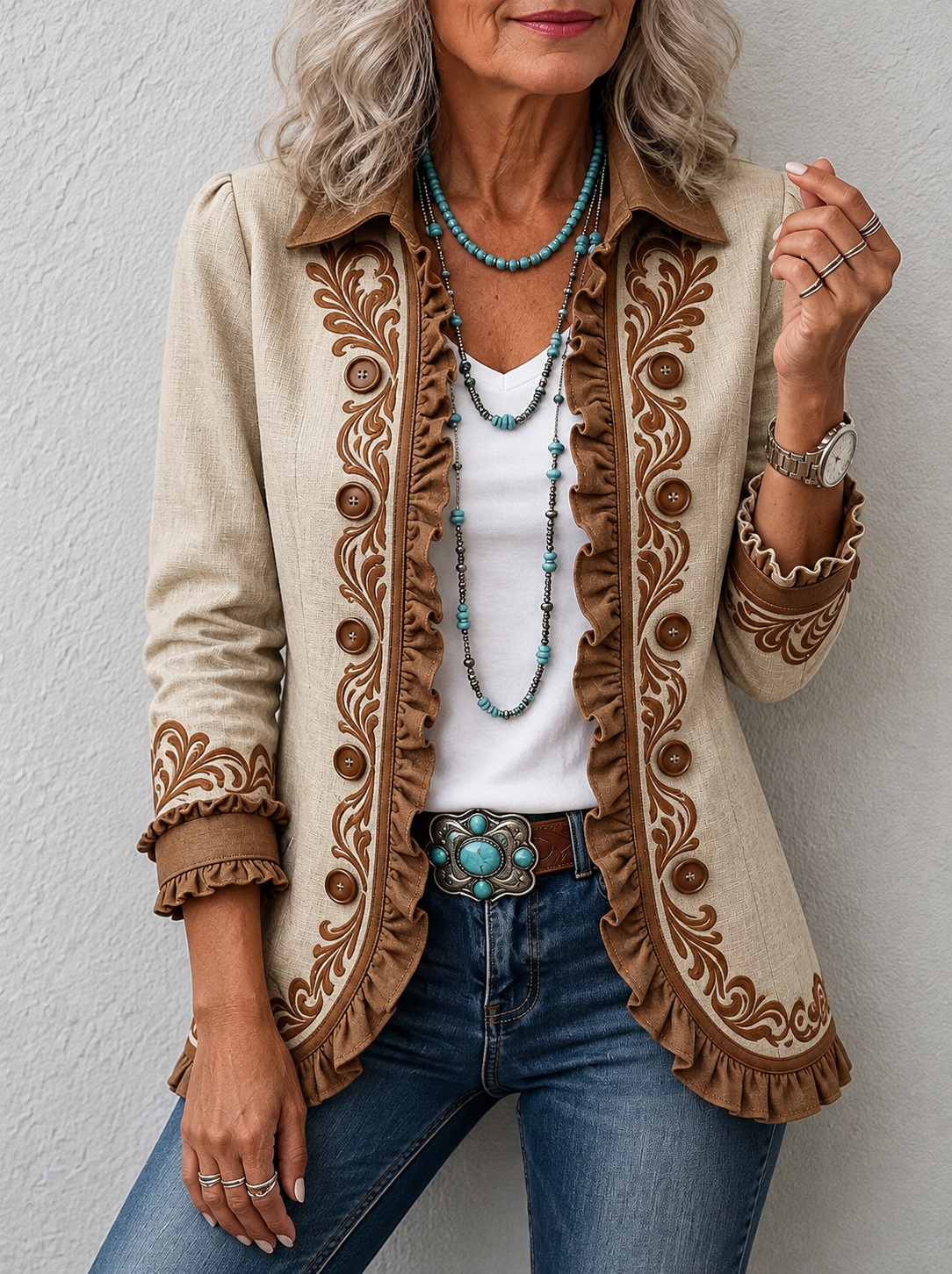 Dawncroft™ | Vintage Bohemian Floral Ruffled Jacket