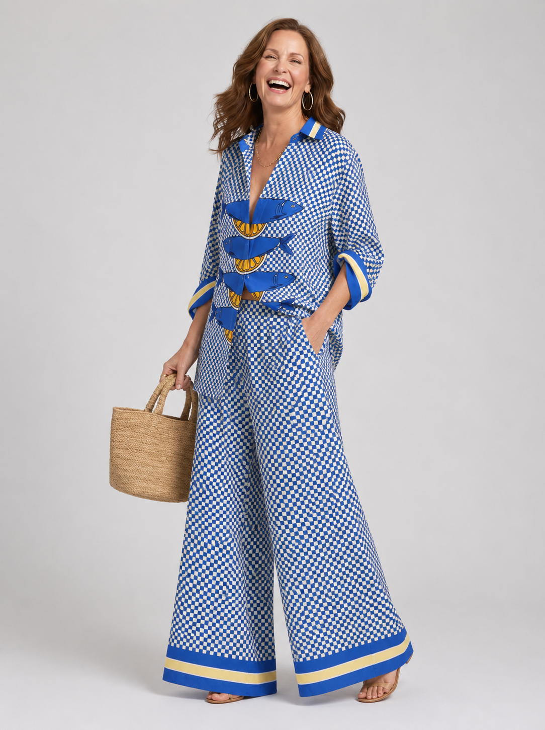 Katalina™ | Printed Shirt & Wide-Leg Pants Set