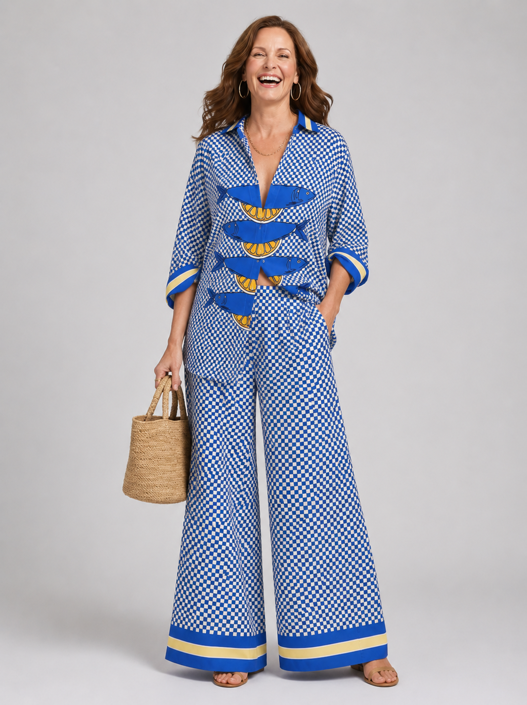 Katalina™ | Printed Shirt & Wide-Leg Pants Set