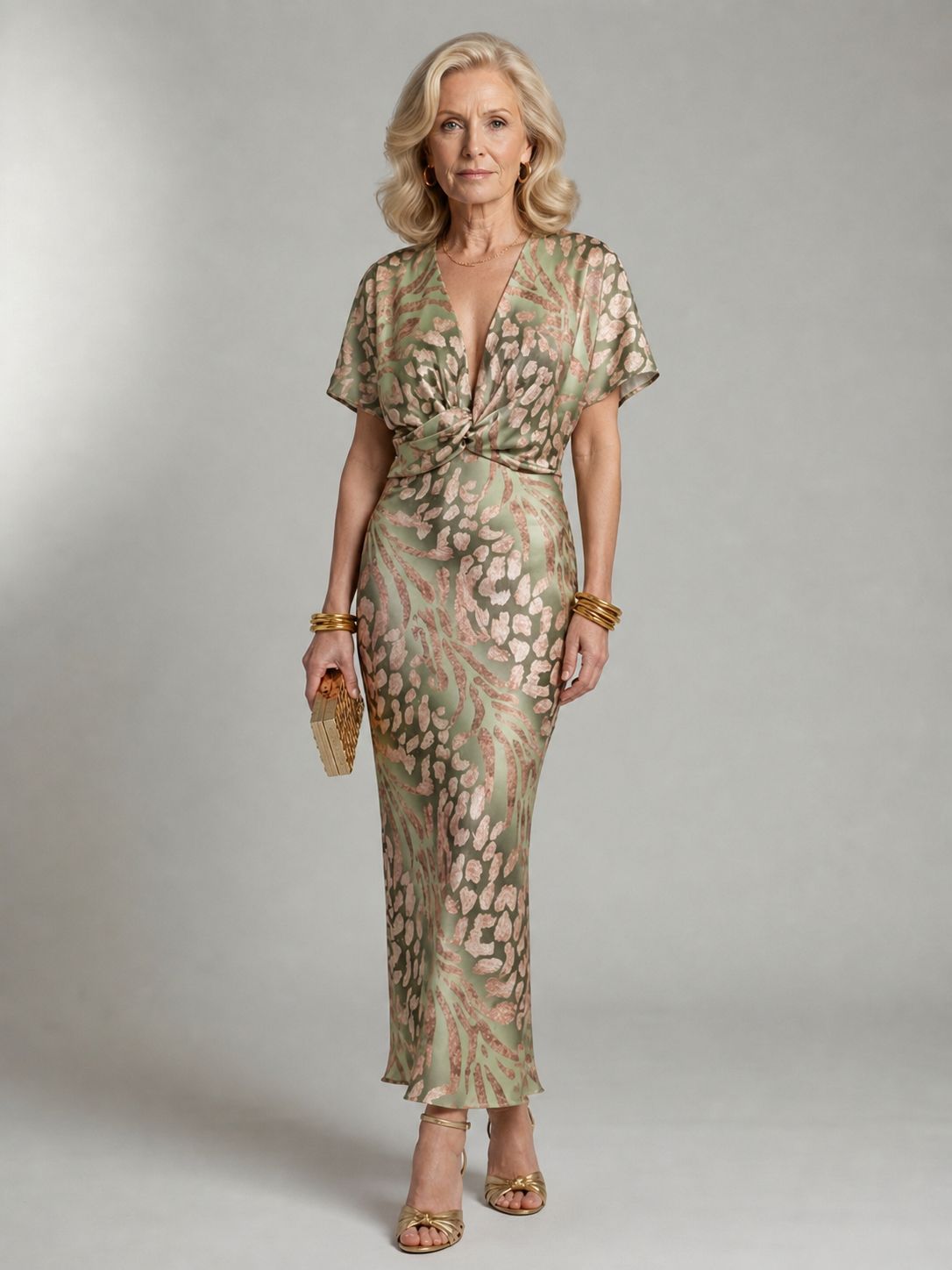 Eloise™ | Abstract Print V-Neck Twist Waist Midi Dress
