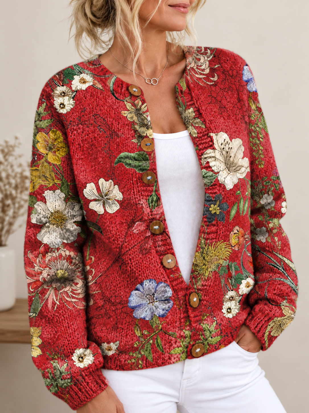 Wynnora™ | Vintage Floral Print Buttoned Cardigan