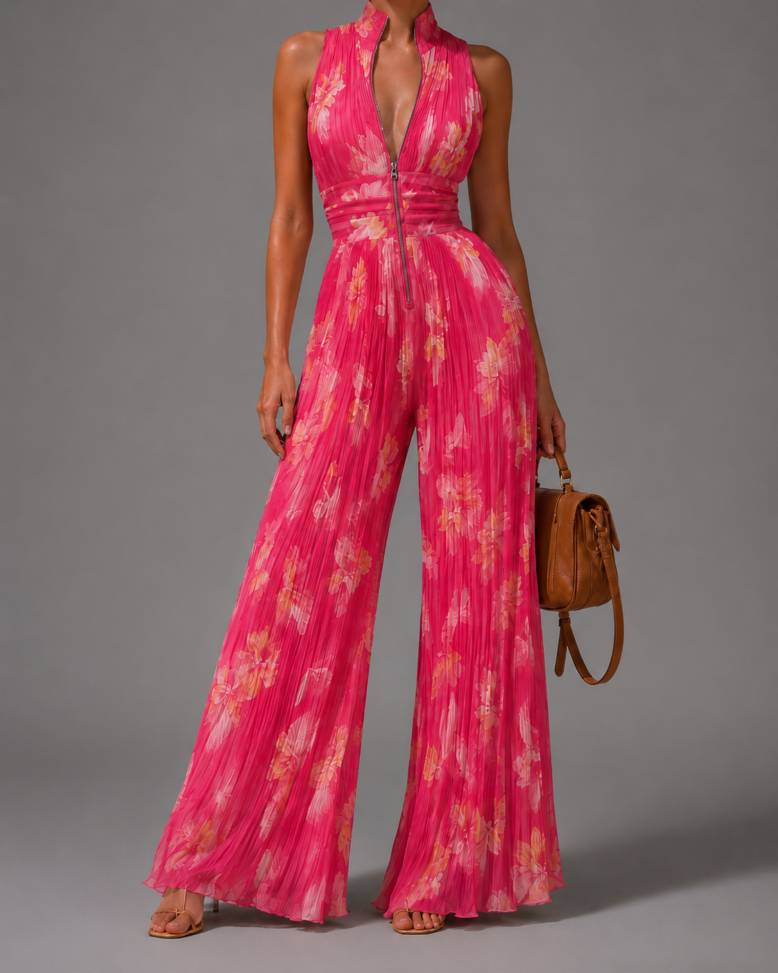 Sofia | Pleated Floral Chiffon Jumpsuit for Women
