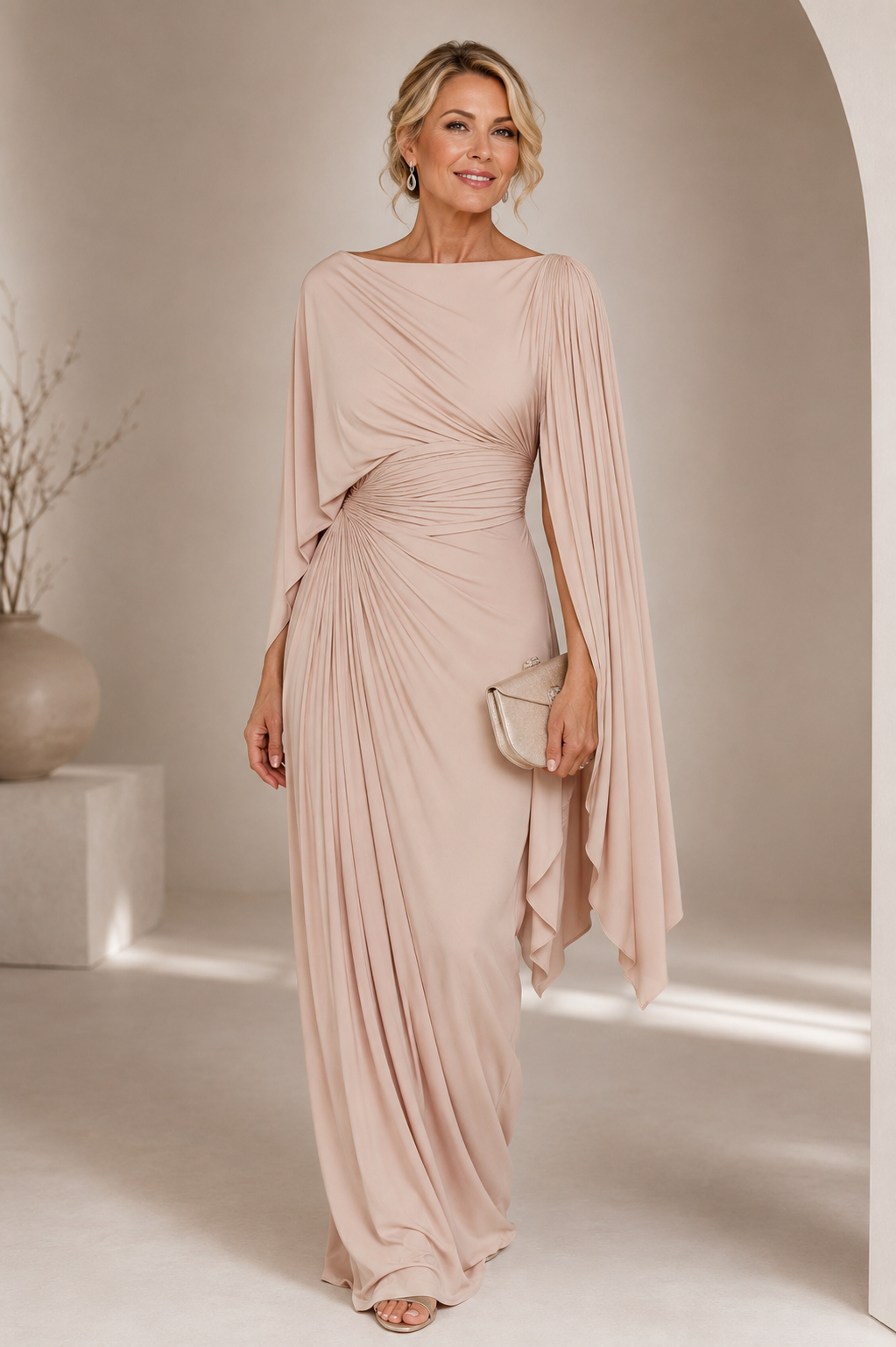 Imogen™ | Formal Cape Sleeve Maxi Dress
