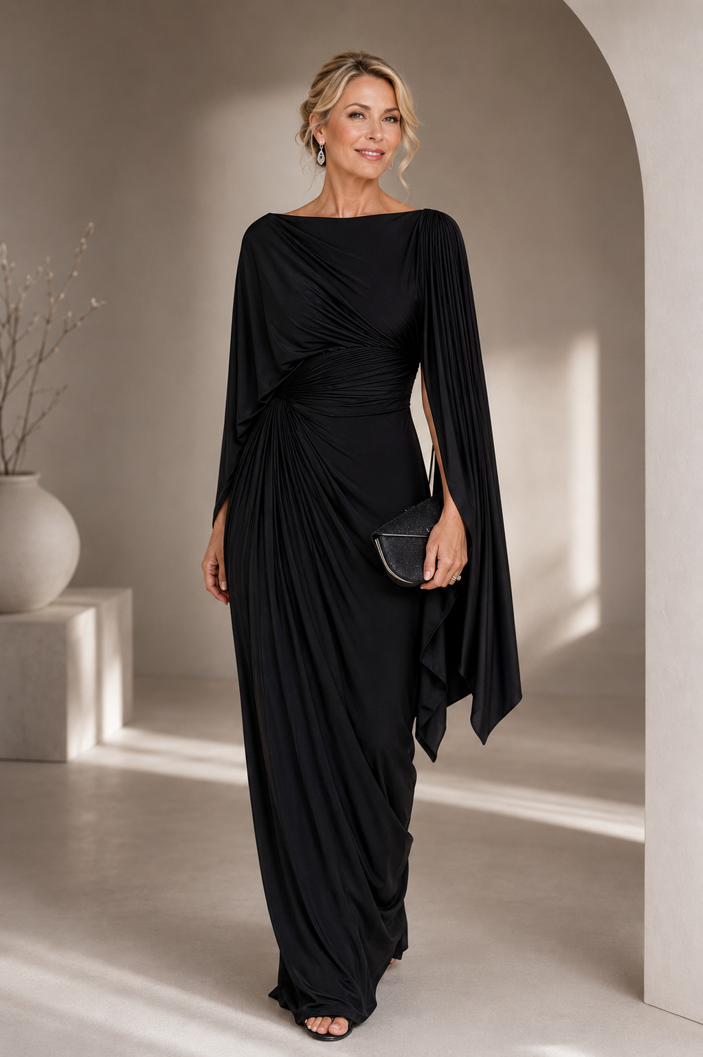 Imogen™ | Formal Cape Sleeve Maxi Dress