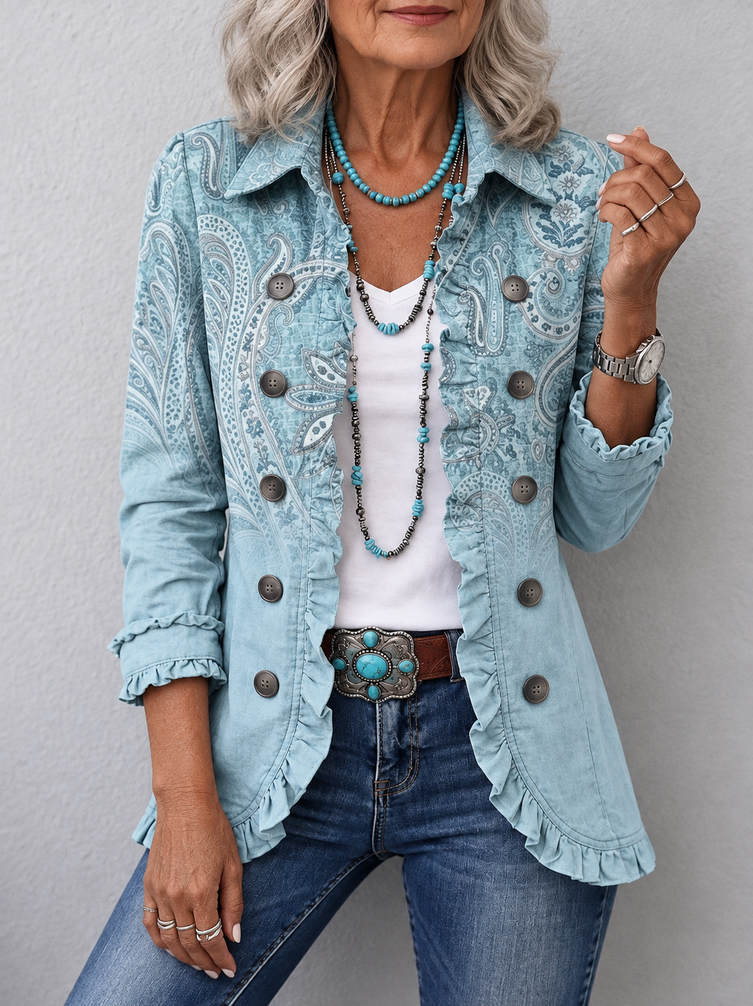 Estrella™ | Vintage Paisley Print Ruffled Jacket