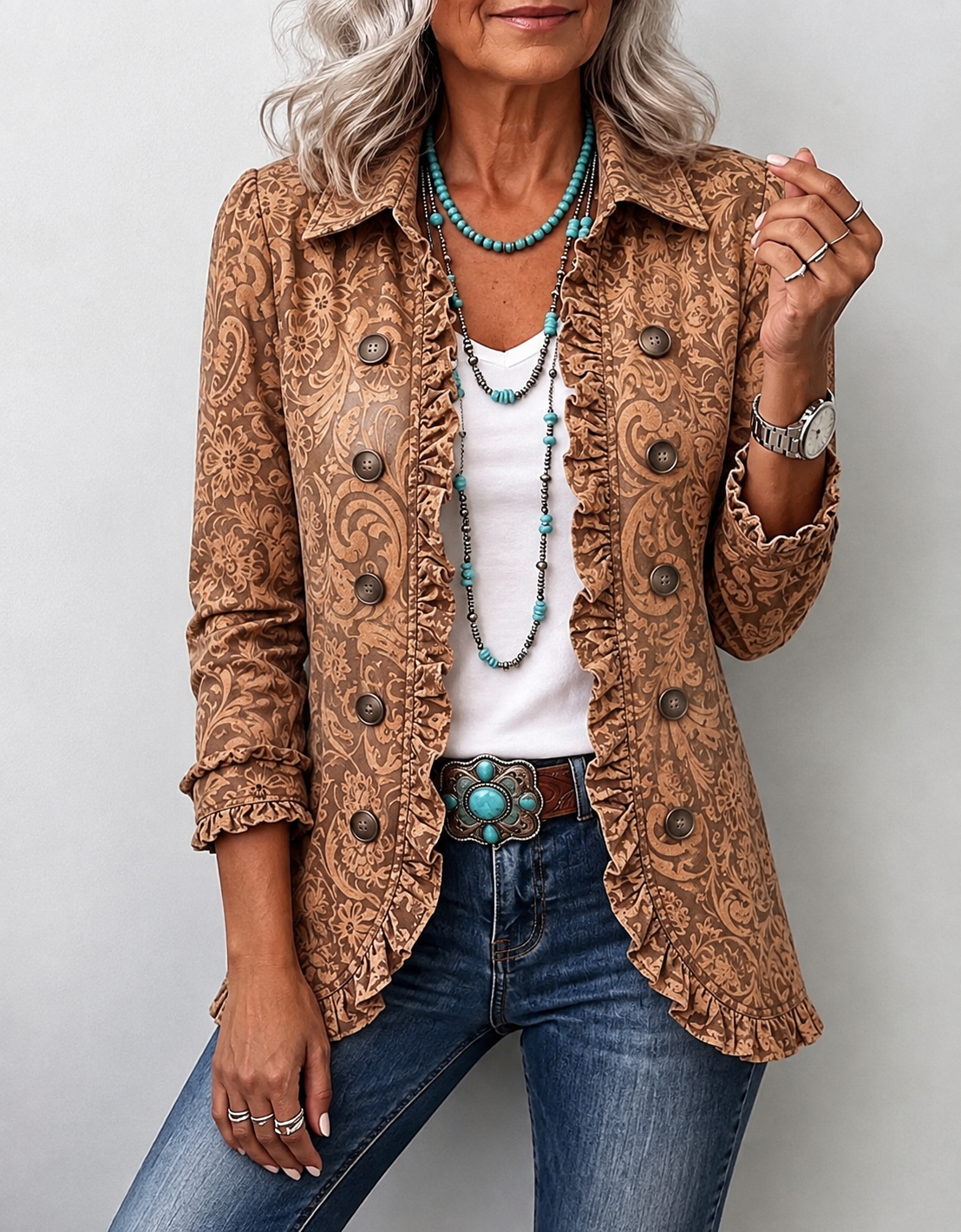 Vyclara™ | Vintage Bohemian Floral Print Ruffled Jacket
