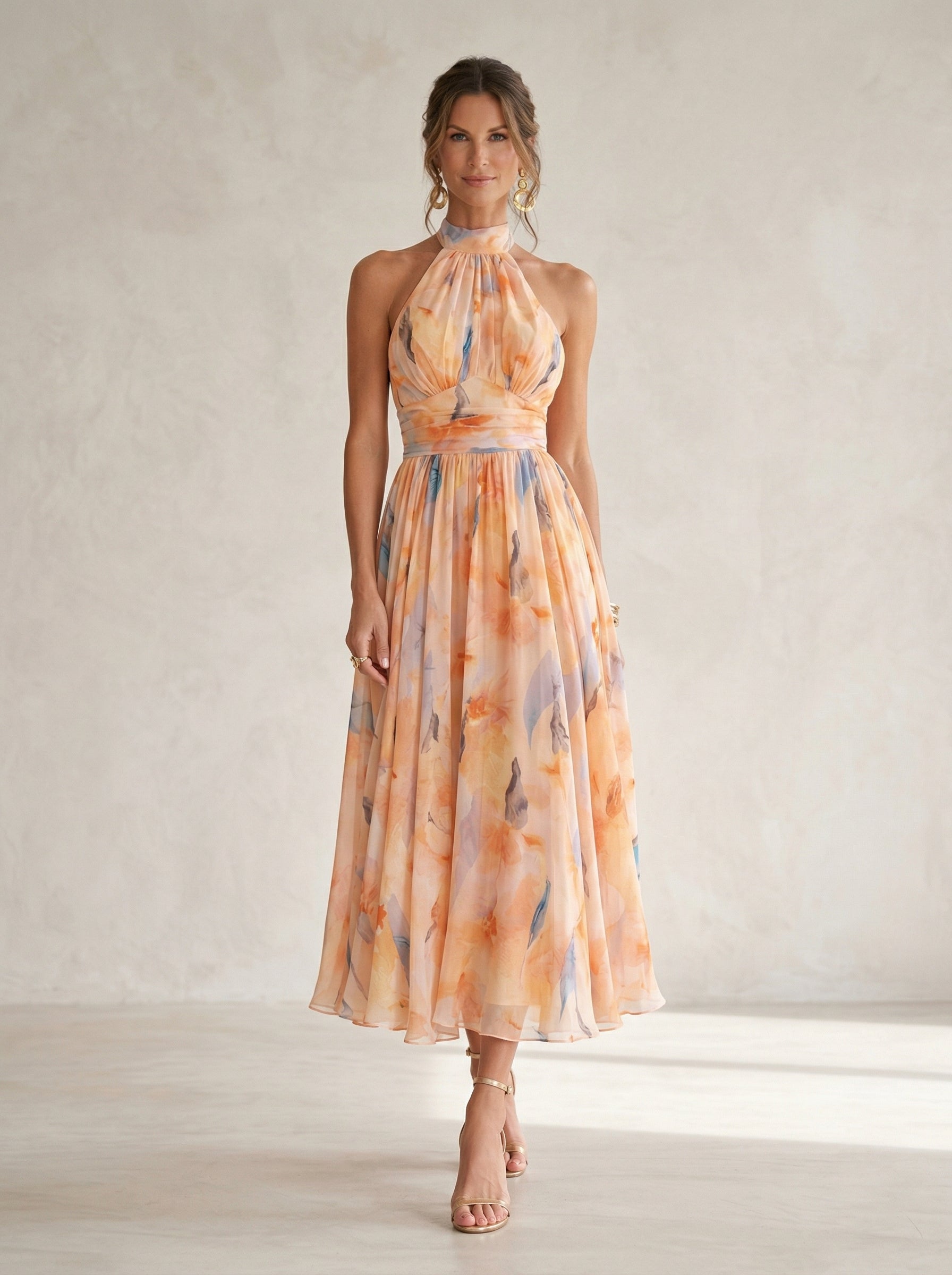 Priscilla™ | Halter Neck Dress with Watercolor Print