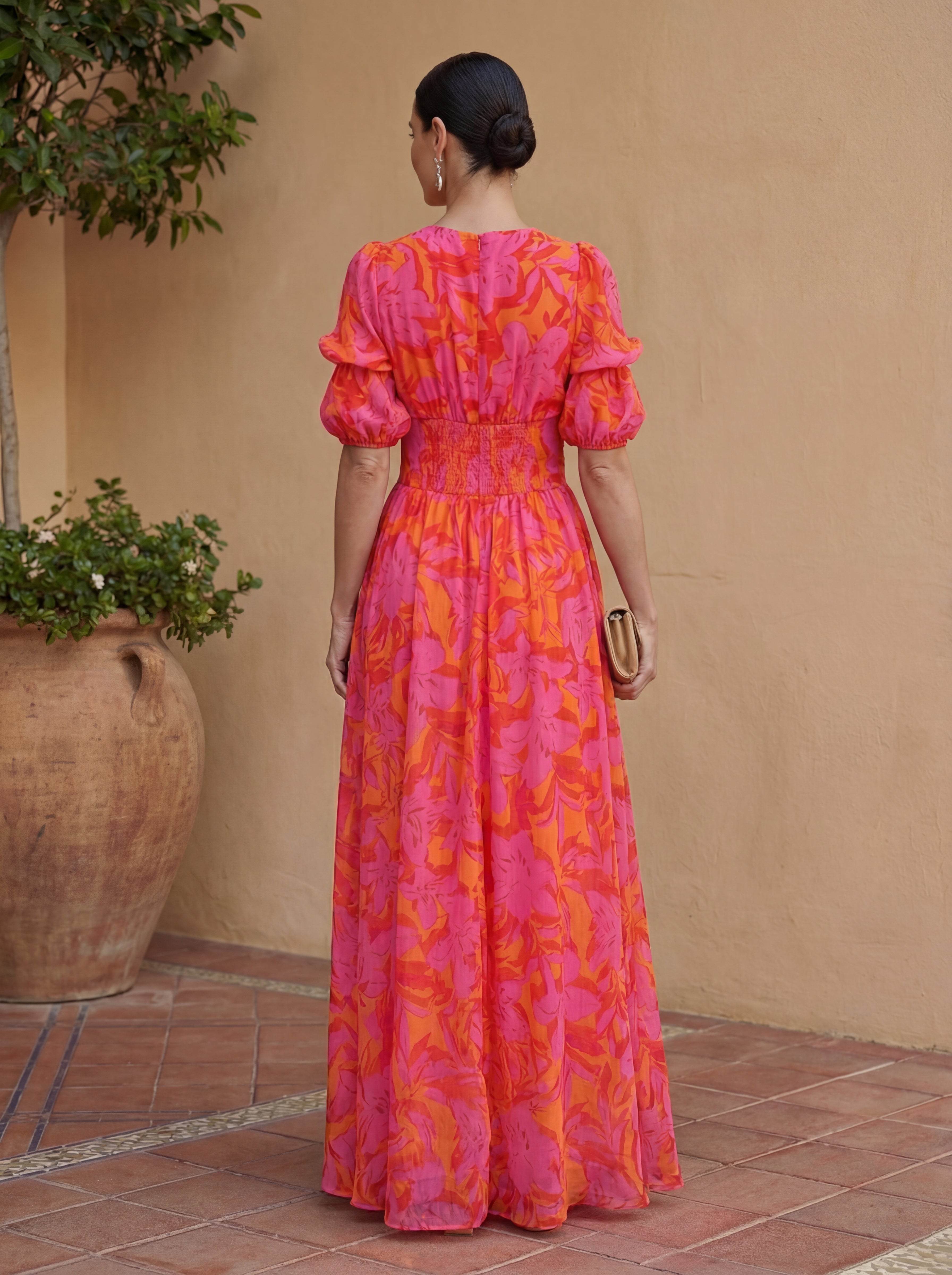 Tessaline™ | Floral Puff-Sleeve Maxi Dress