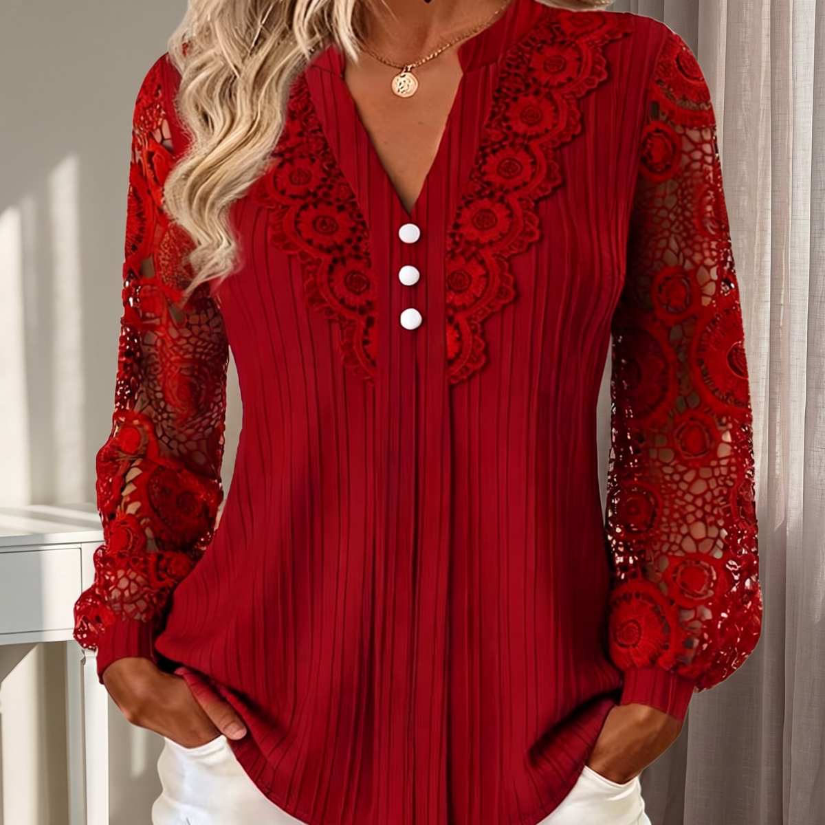Marguerite™ | Lace-Detail V-Neck Blouse