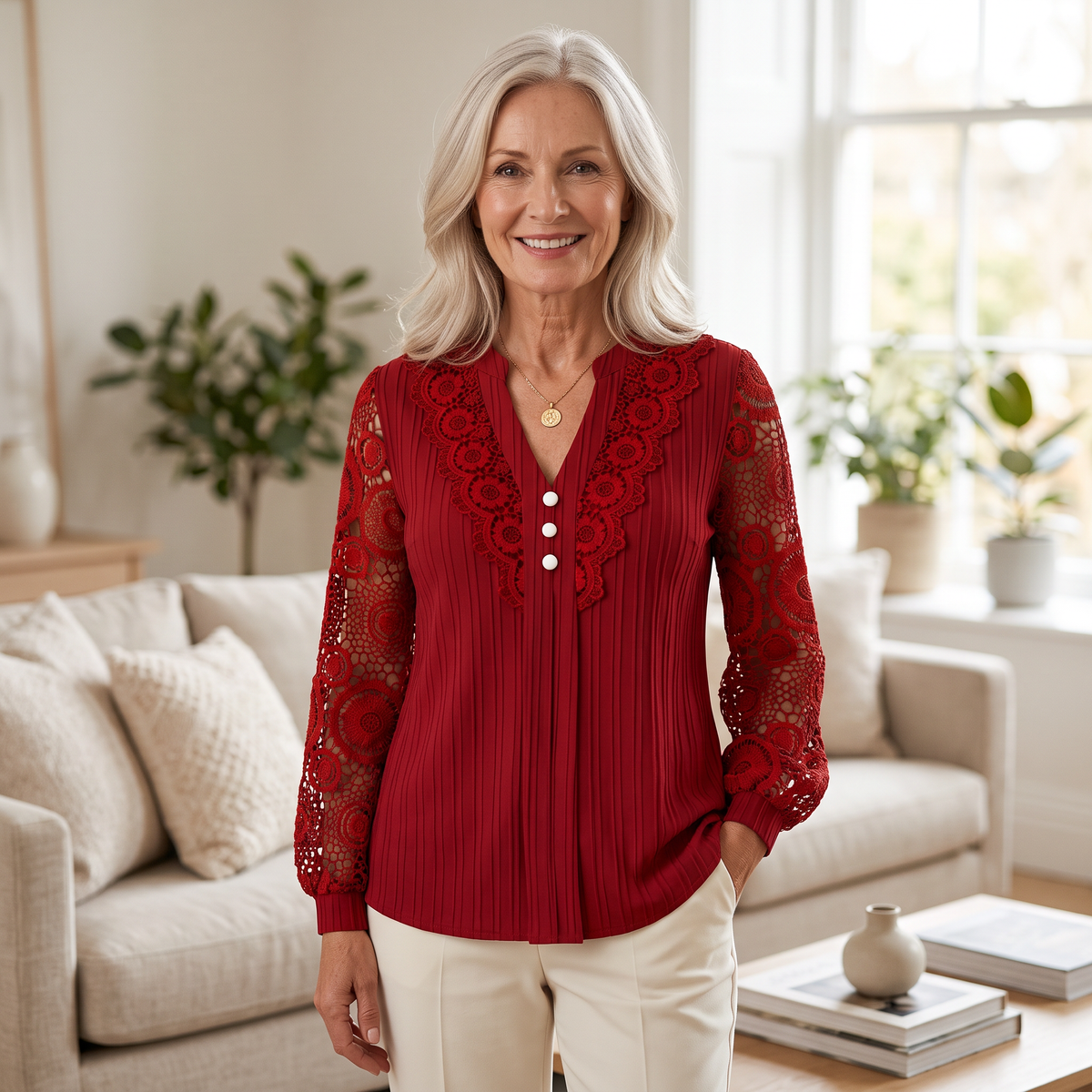 Marguerite™ | Lace-Detail V-Neck Blouse
