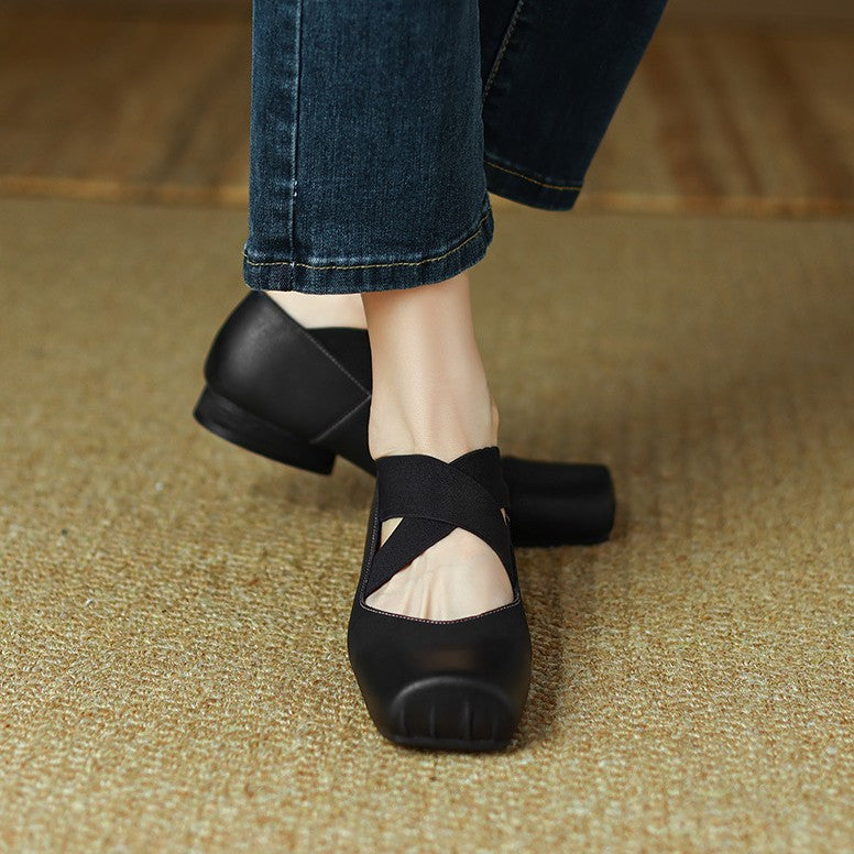 Women's Square Toe Leather Ballets