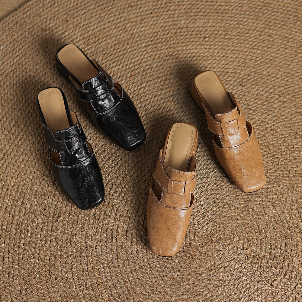 Women's Square-Toe Leather Mules