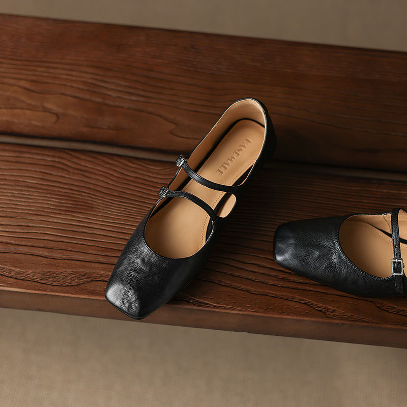 Women's Dual Strap Leather Mary-Janes