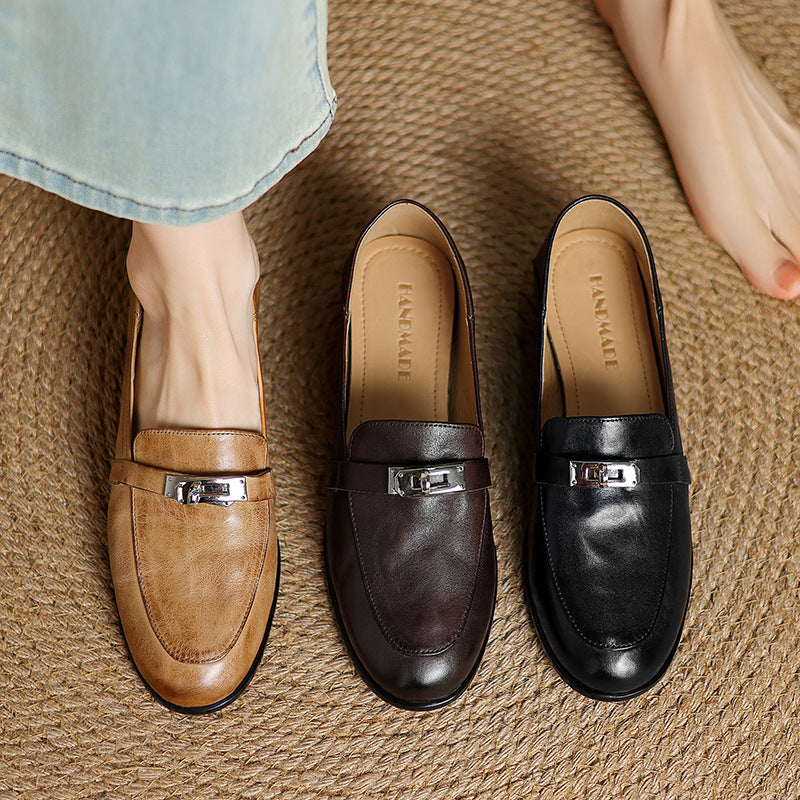 Women's Lock Accent Leather Loafers
