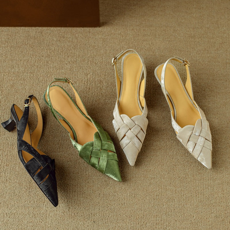 Women's Woven Leather Slingback Heels