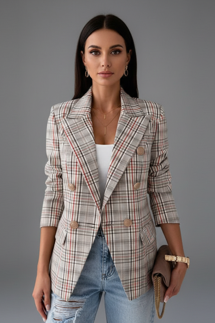 Plaidmore™ | Double-Breasted Plaid Blazer