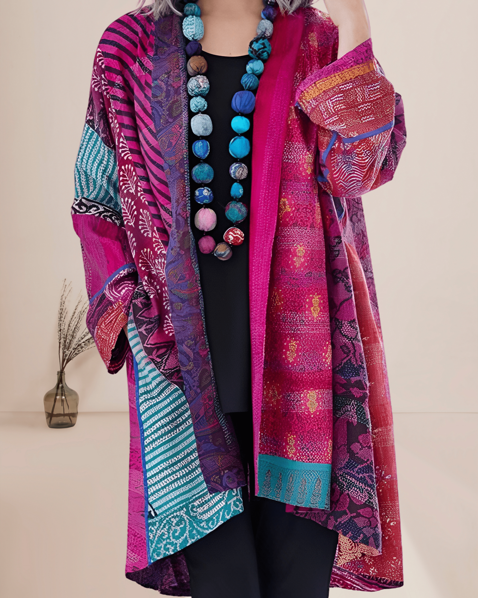 Kambelle™ | Boho Patchwork Print Longline Cardigan