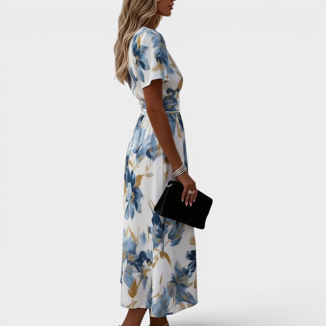 Isabelle™ | Floral Wrap Waist Midi Dress