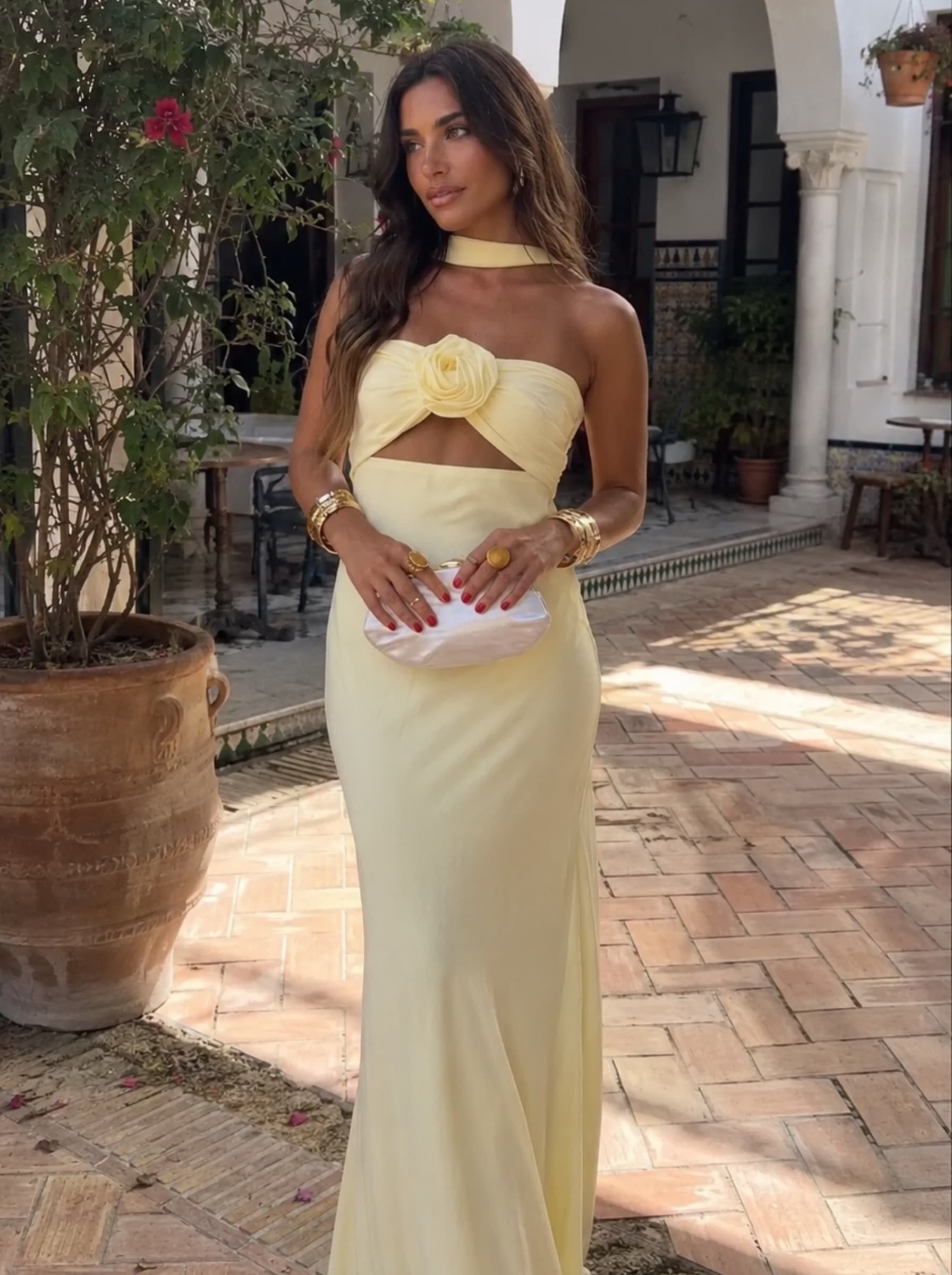 Iolene™ | Maxi Halter Dress with Rose Corsage