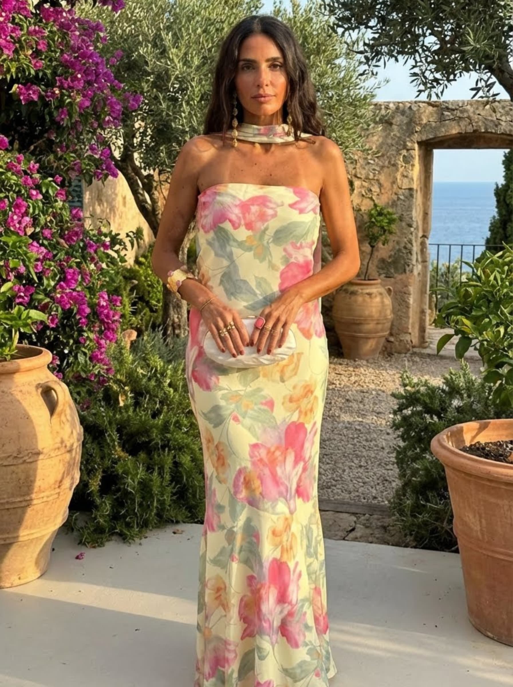 Florence™ | Strapless Floral Watercolor Long Dress