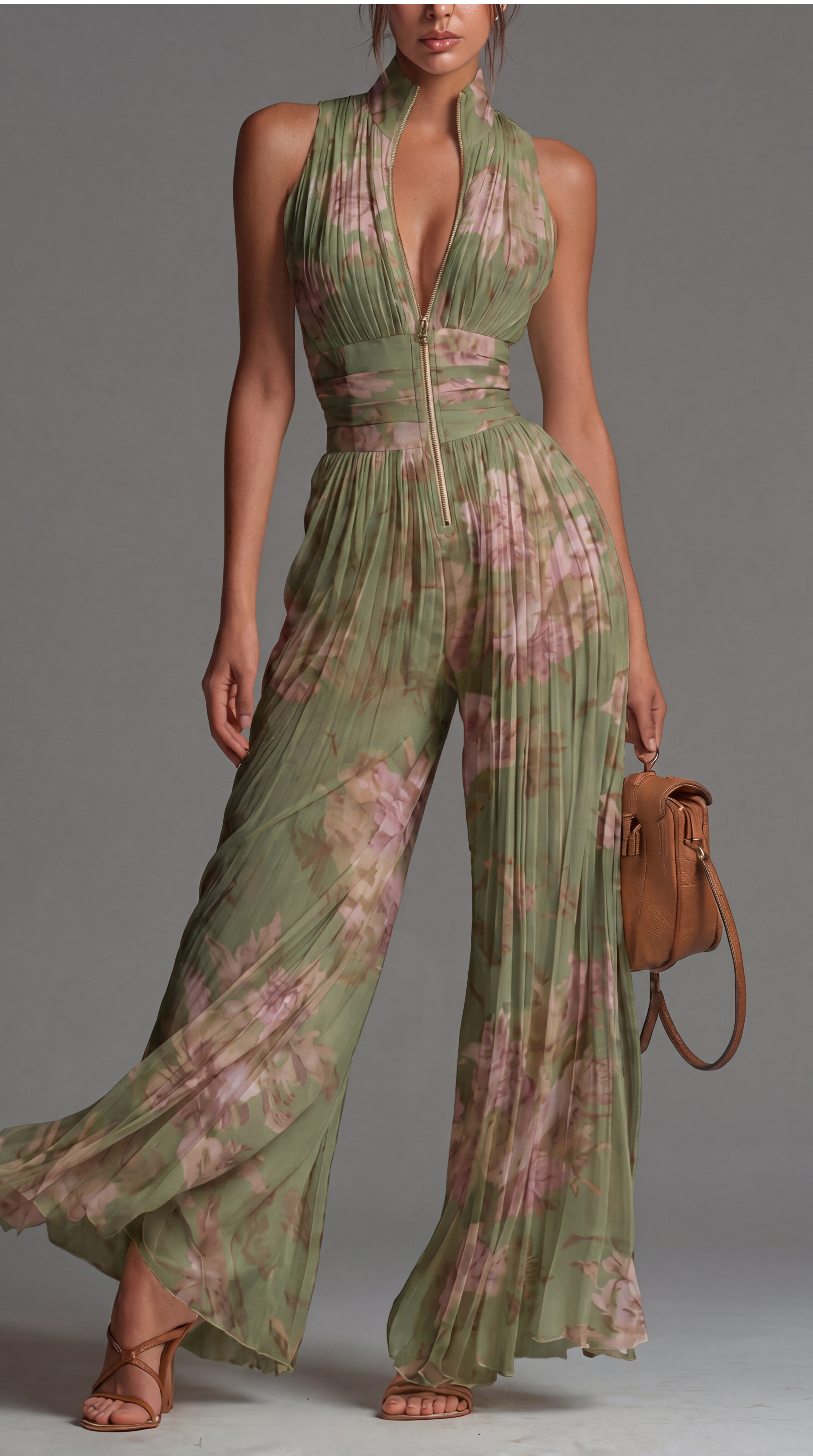 Novaine™ | Pleated Floral Wide-Leg Jumpsuit