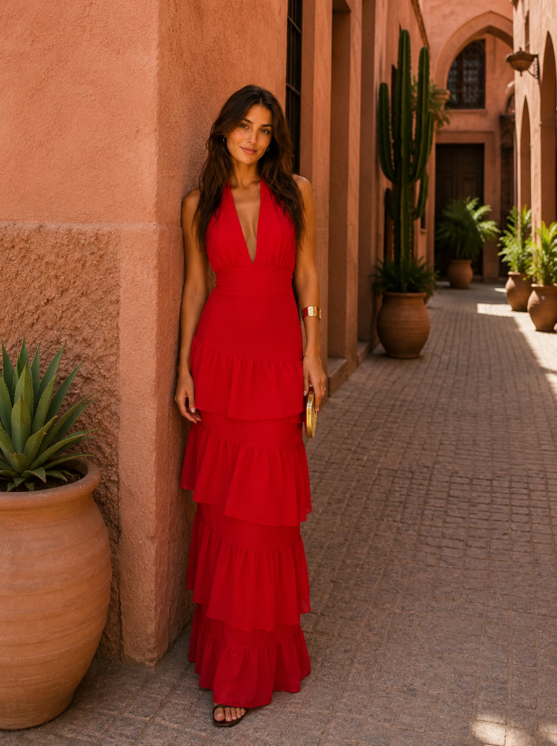 Tiavelle™ | Tiered Ruffle Halter Maxi Dress