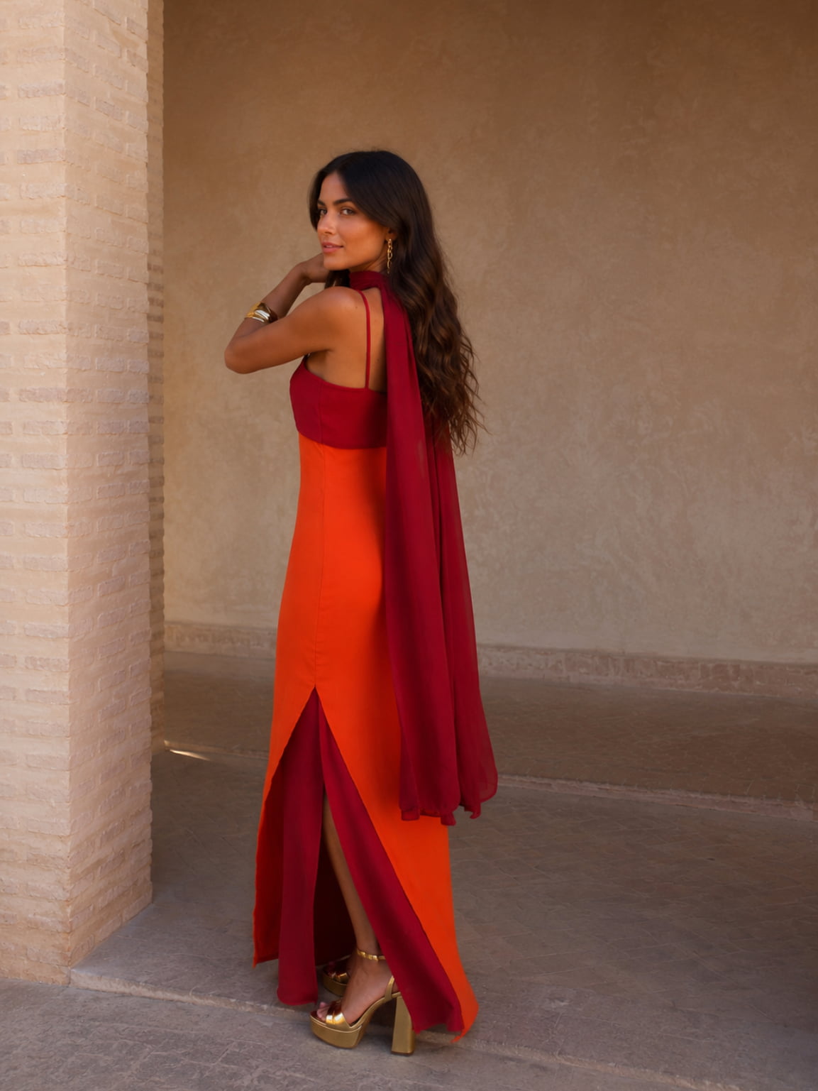 Novara™ | Two-tone draped long dress