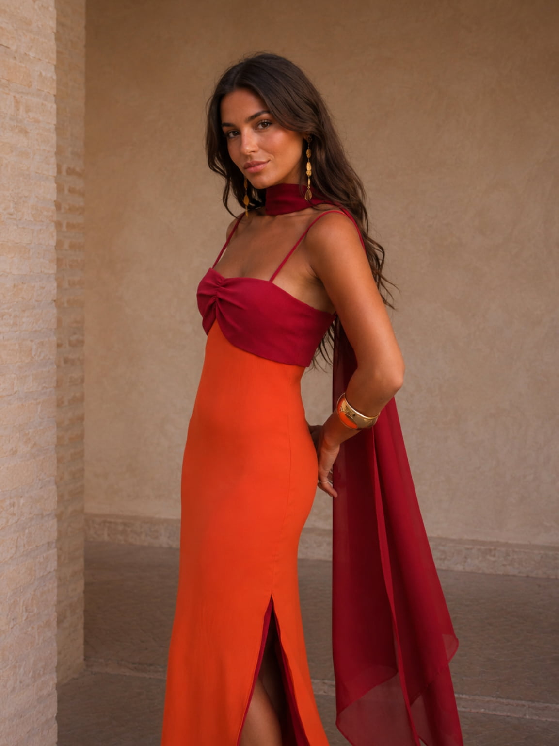 Novara™ | Two-tone draped long dress