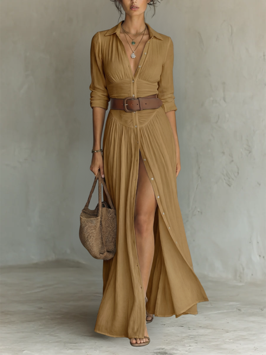 Beatrix™ | Pleated Maxi Shirt Dress