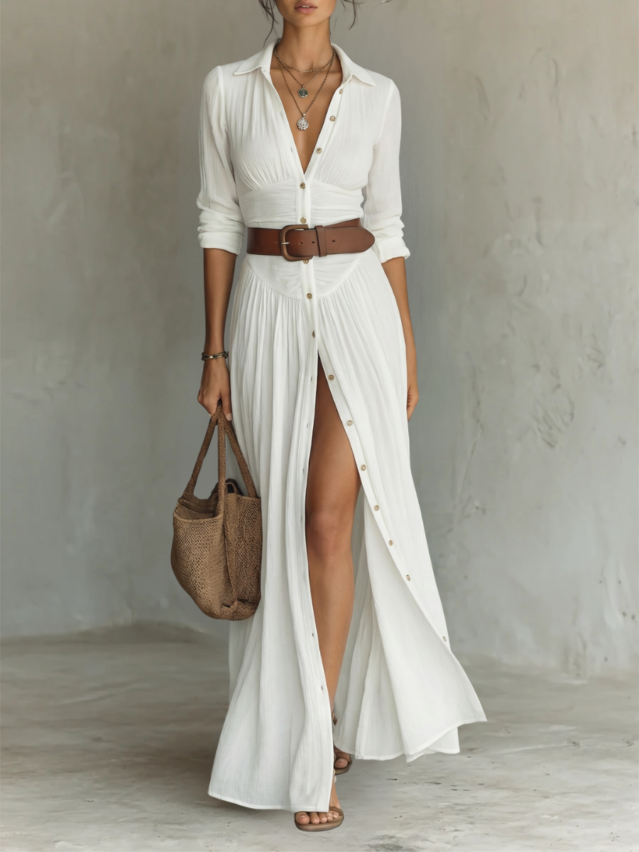 Beatrix™ | Pleated Maxi Shirt Dress