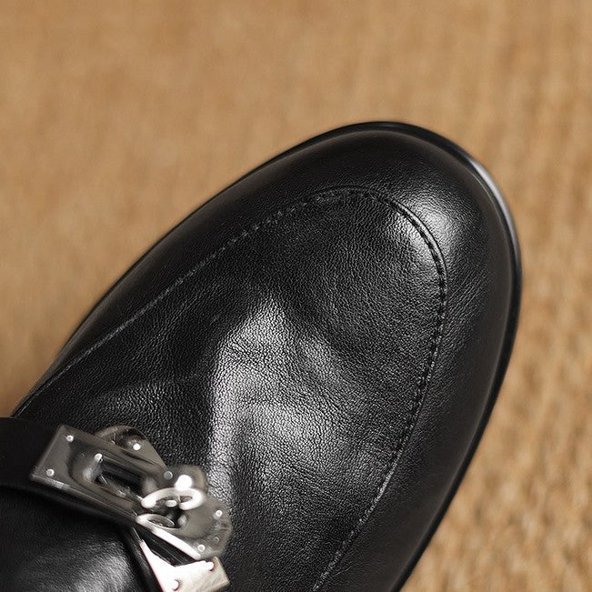 Women's Lock Accent Leather Loafers