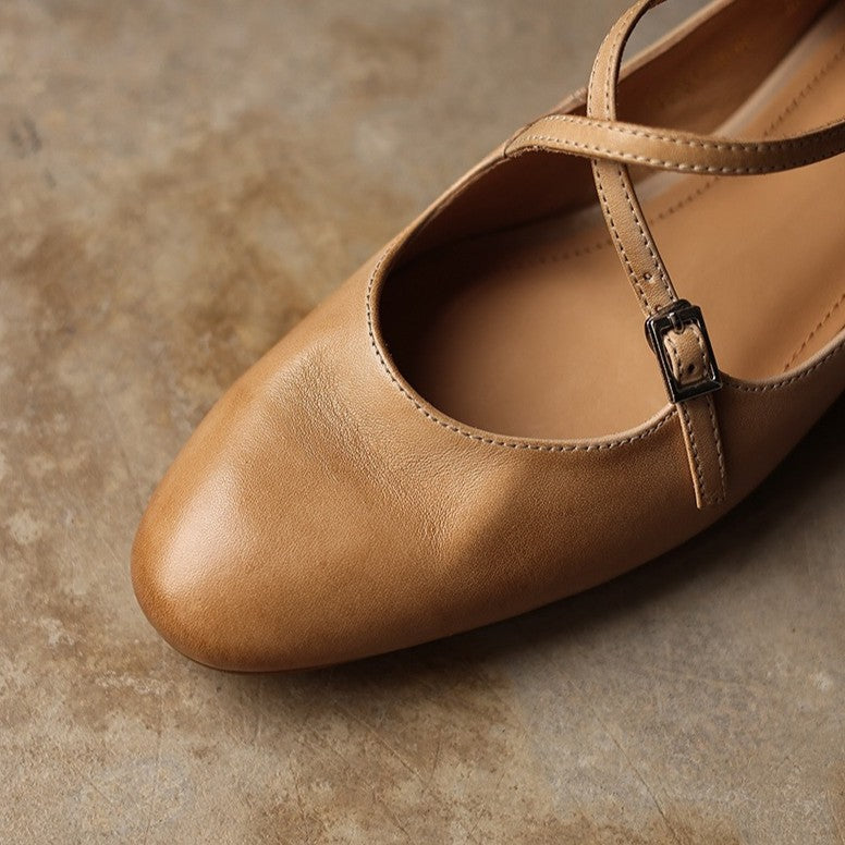 Women's Mary-Jane Leather Flats