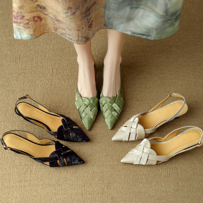 Women's Woven Leather Slingback Heels
