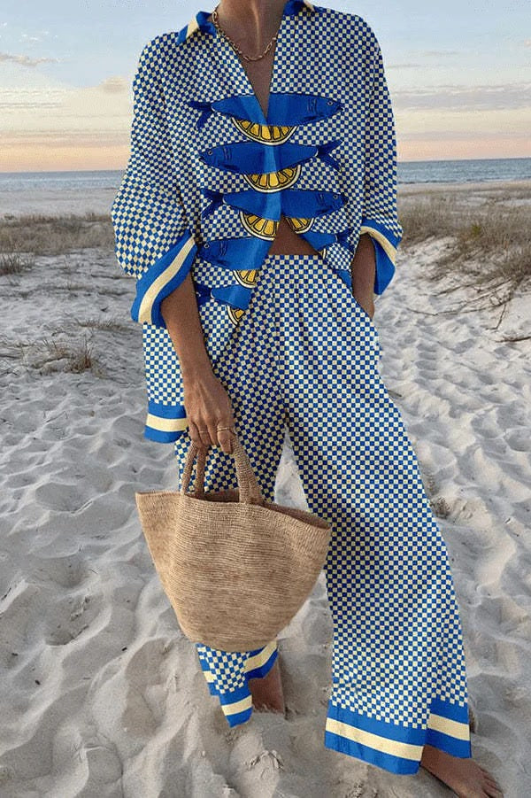 Katalina™ | Printed Shirt & Wide-Leg Pants Set