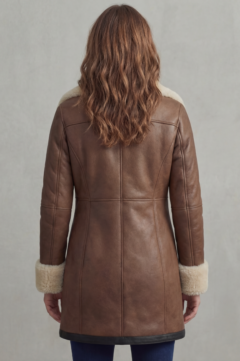 Women's Shearling Collar Leather Winter Coat