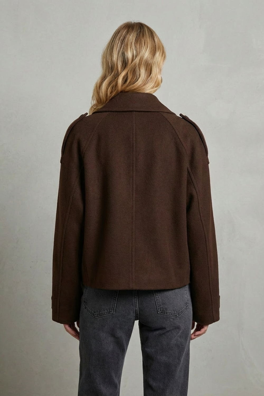 Women's Double-breasted French Woolen Jacket Cropped City Coat