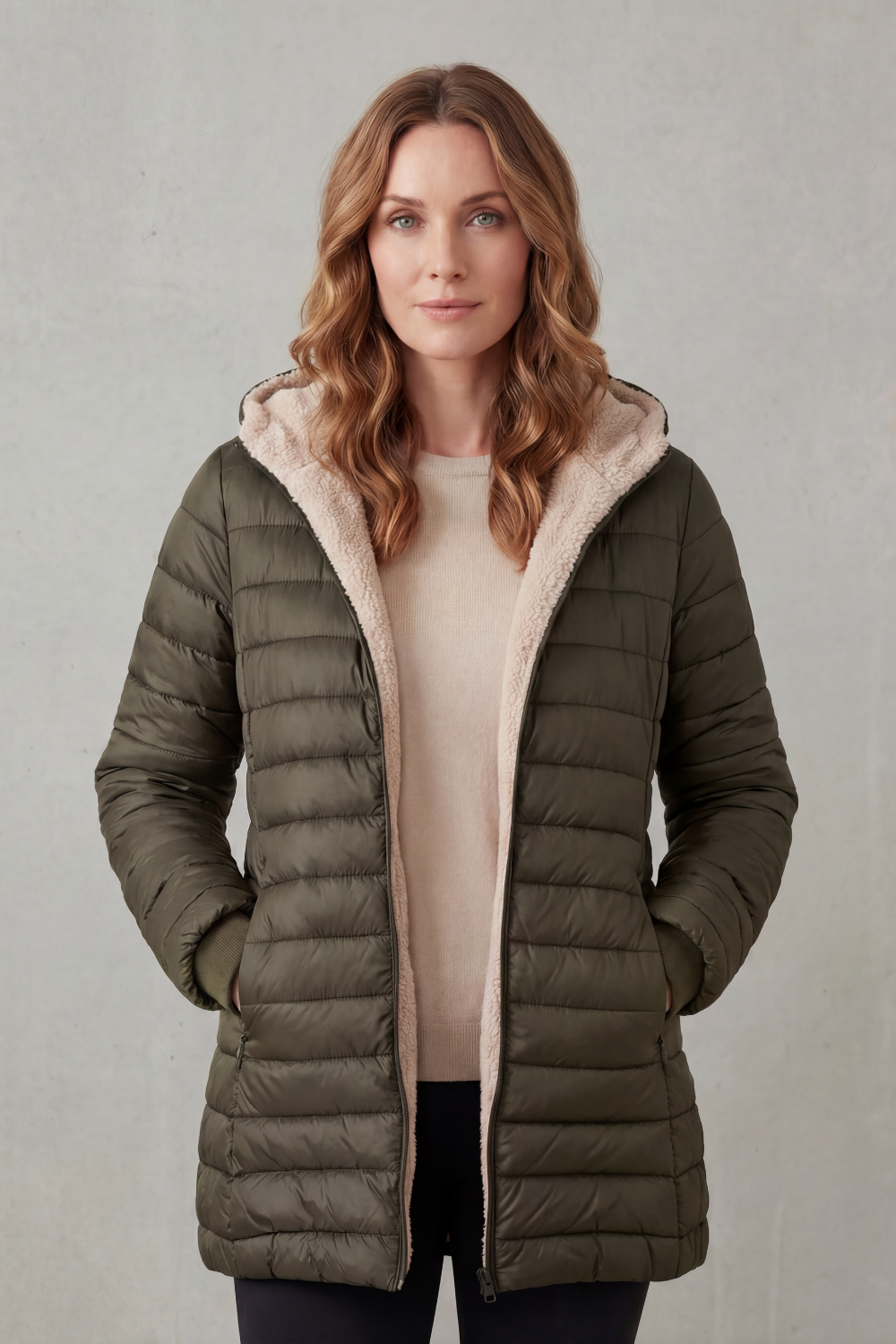 Women's Sherpa Lined Comfort Hooded Puffer Jacket