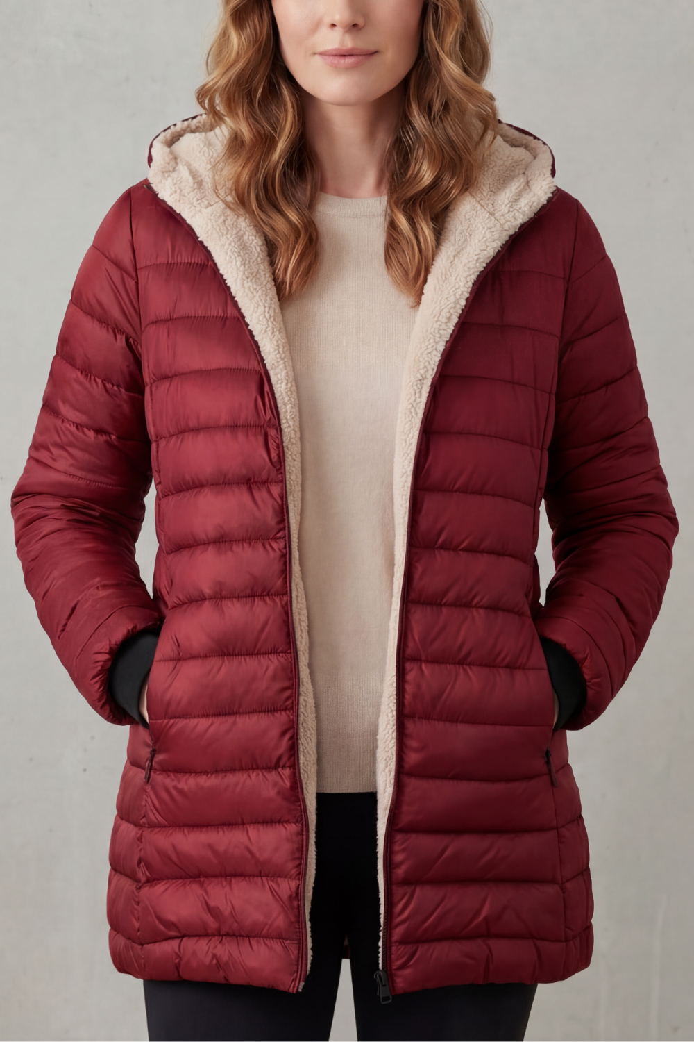 Women's Sherpa Lined Comfort Hooded Puffer Jacket