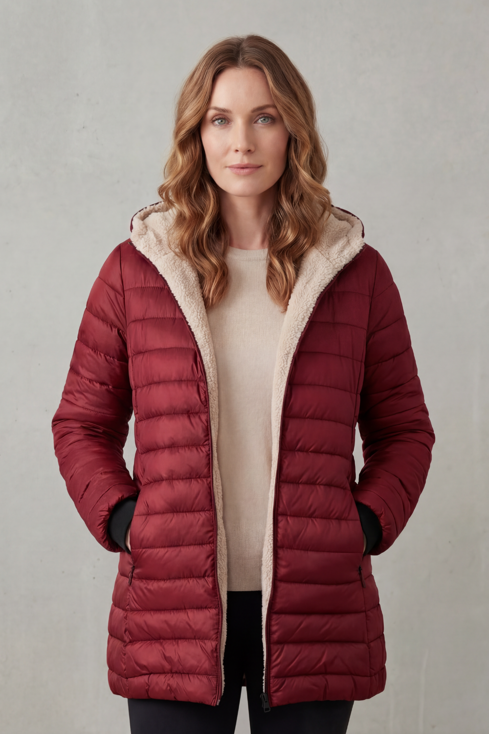 Women's Sherpa Lined Comfort Hooded Puffer Jacket