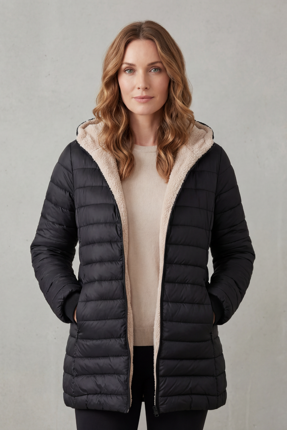 Women's Sherpa Lined Comfort Hooded Puffer Jacket