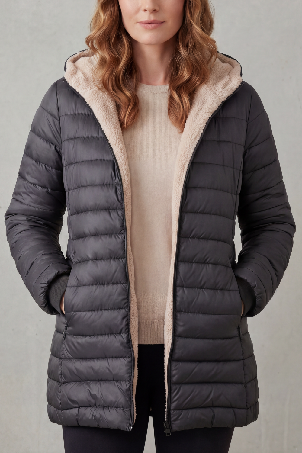 Women's Sherpa Lined Comfort Hooded Puffer Jacket