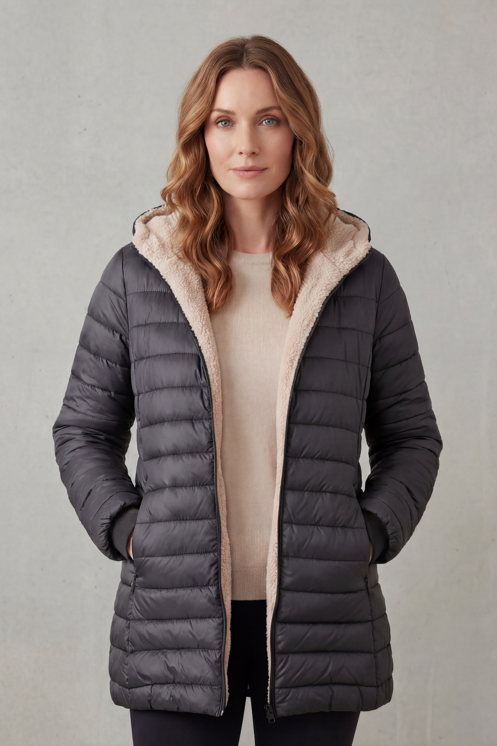 Women's Sherpa Lined Comfort Hooded Puffer Jacket