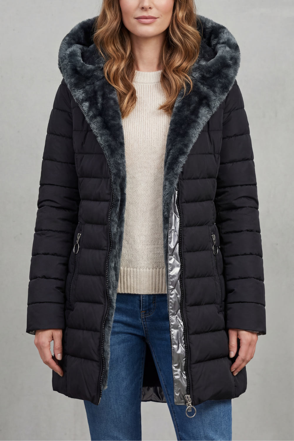 Women's Faux Fur Lined Winter Parka Coat