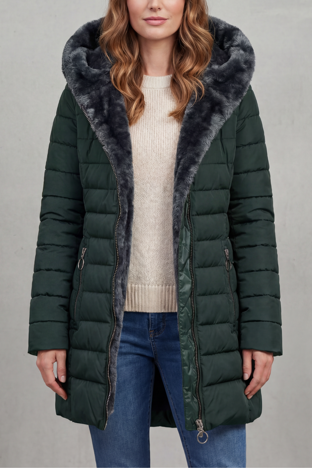 Women's Faux Fur Lined Winter Parka Coat