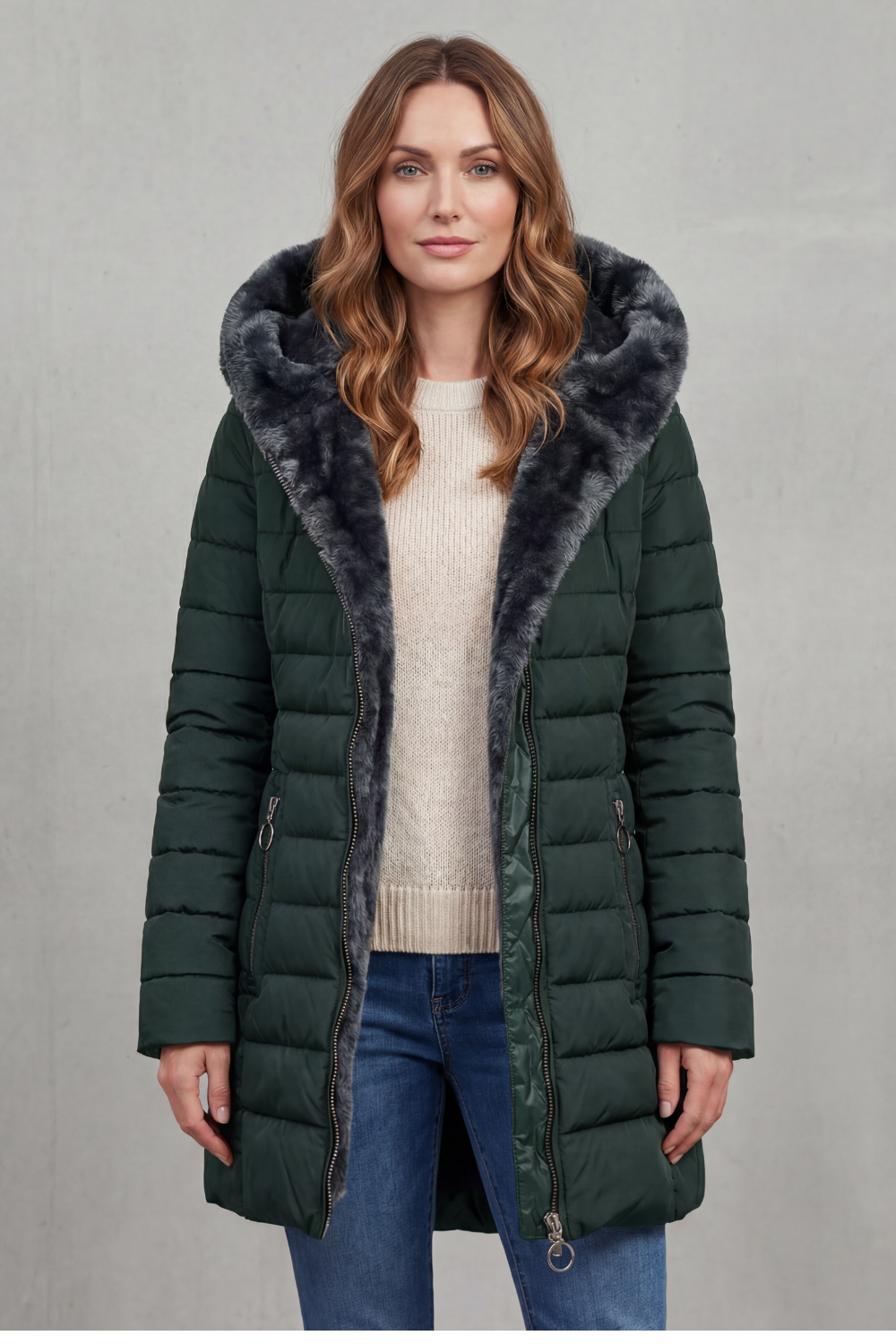Women's Faux Fur Lined Winter Parka Coat