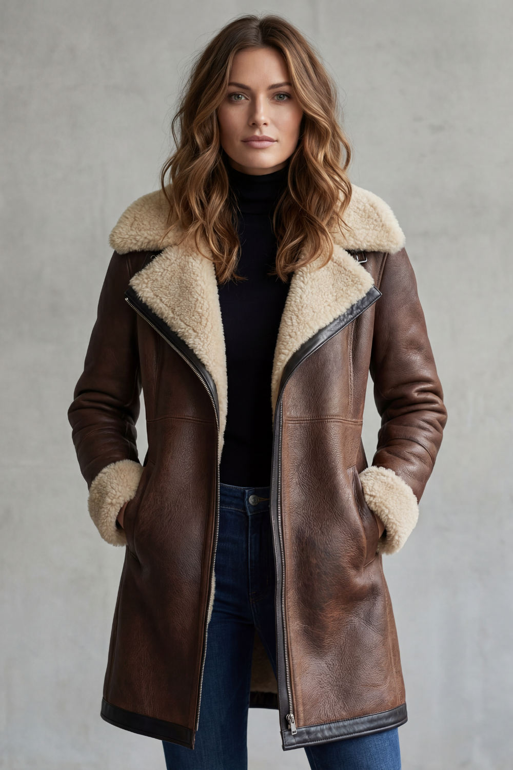 Women's Shearling-lined Elegance Leather Coat