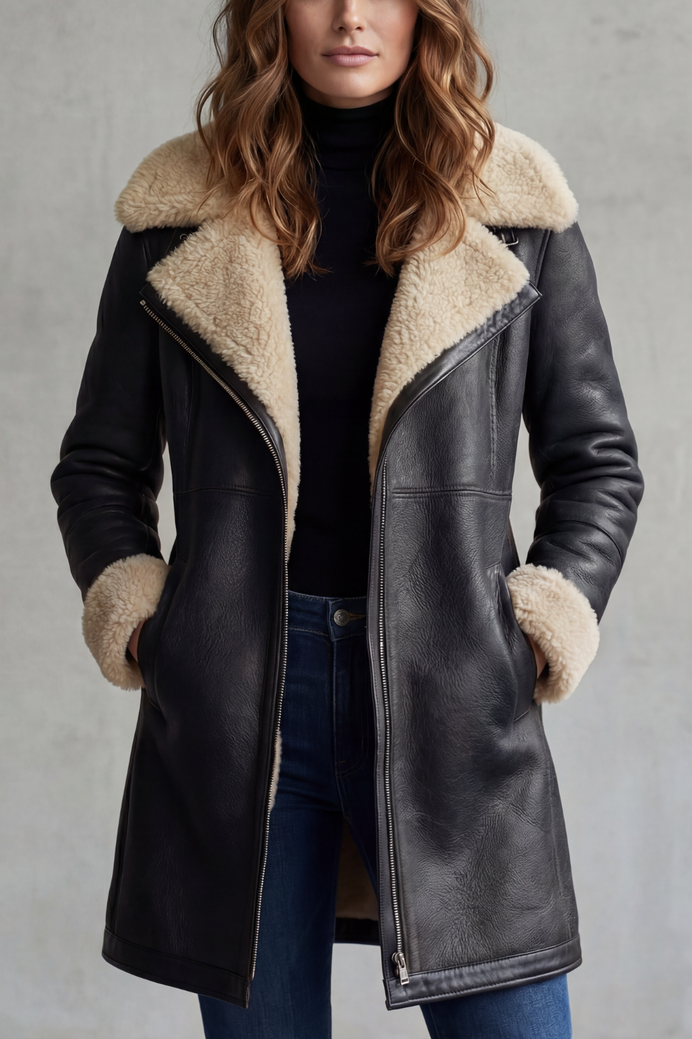 Women's Shearling-lined Elegance Leather Coat