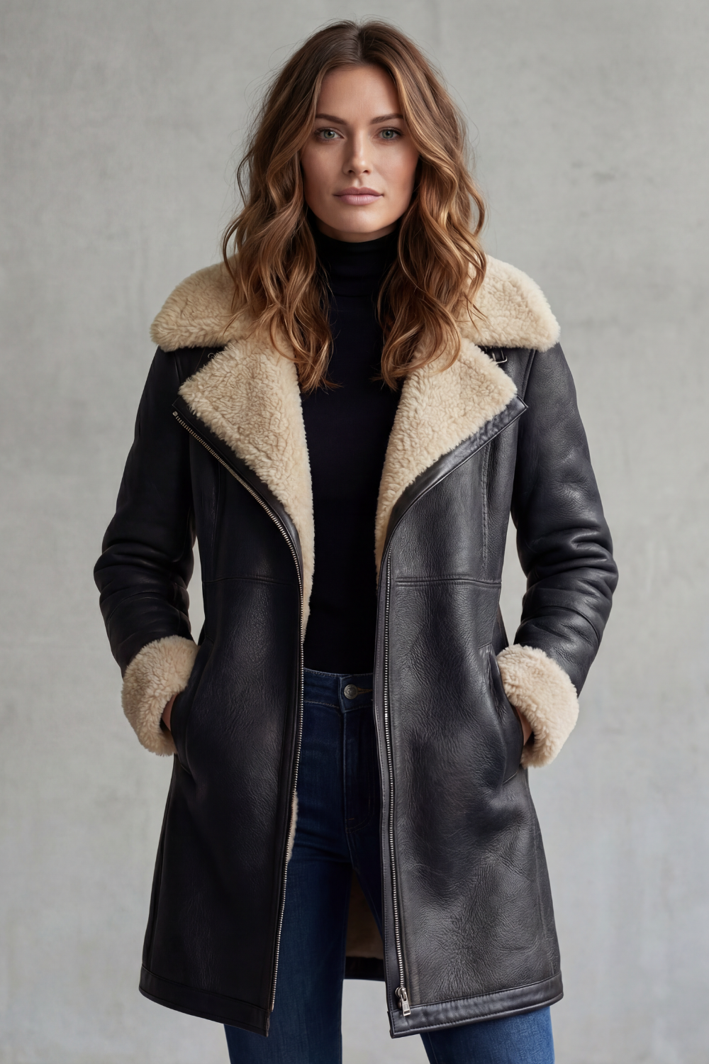 Women's Shearling-lined Elegance Leather Coat