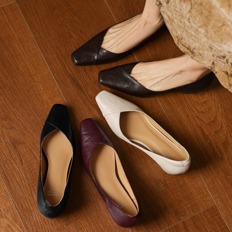 Women's Square-Toe Leather Flat