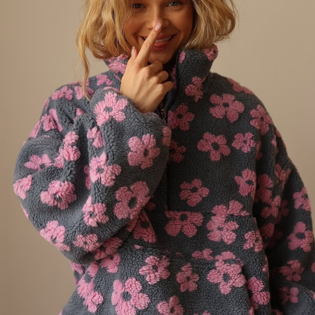 Petronelle™ | Floral Half-Zip Oversized Sweater